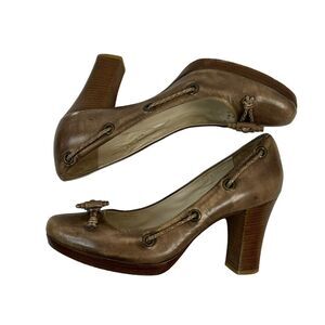 Cole Haan Size 8.5 Platform Pumps Y2K Collection Brown Leather Toggle Braided